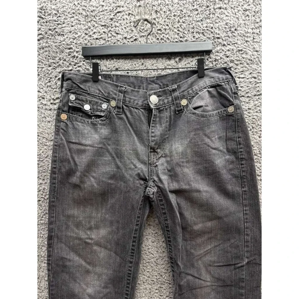 True Religion Ricky Relaxed Straight Distressed Denim Jeans Black Mens Size 38